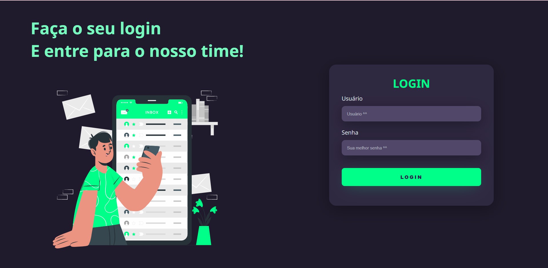 tela de login de uma site para colaboradores